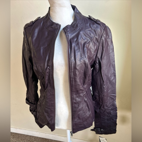 ▶️ Blanc Noir Women’s S Purple Moto Jacket Vegan Leather Full Zip Pockets NEW - Picture 14 of 16